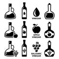 Vinegar vector icon set - apple cider vinegar and balsamic vinegar design in bottles