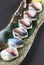 Vinegared horse mackerel bar shaped sushi Royalty Free Stock Photo