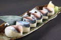 Vinegared horse mackerel sushi on a dining table Royalty Free Stock Photo