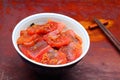 Vinegared rice topped with sliced raw tuna Royalty Free Stock Photo