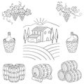 Vineyard farm village landscape vector illustration Royalty Free Stock Photo