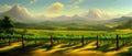 Vineyard Field on hills vector illustration. Artistic landscape with growing Royalty Free Stock Photo