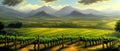 Vineyard Field on hills vector illustration. Artistic landscape with growing Royalty Free Stock Photo