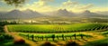 Vineyard Field on hills vector illustration. Artistic landscape with growing Royalty Free Stock Photo