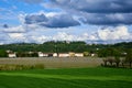 Vineyard at the foot of the Berici Hills in Altavilla Vicentina with towering clouds on the sky