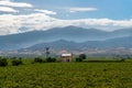 Vineyard house among the vineyards and the mountains behind, Manisa, Turkey