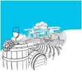 Vineyard landscape with glass drawing Royalty Free Stock Photo