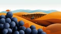 Vineyard landscape with grapes and workers Royalty Free Stock Photo