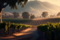 Vineyard in the morning light, 3d render illustration.