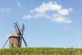 Vineyard with old windmill in Moulin a Vent, Beaujolais Royalty Free Stock Photo