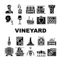 Vineyard Production Alcohol Drink Icons Set Vector