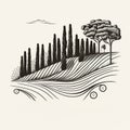 Vineyard with rows of grape vines. simple line drawing illustration style. Generative ai Royalty Free Stock Photo