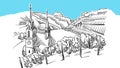 Vineyard Sketch With Church Lineart Vector Sketch