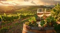 The vineyard at sunset.AI generated image Royalty Free Stock Photo