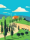 Vineyard in Tuscan Countryside Tuscany Central Italy WPA Art Deco Poster