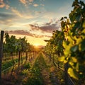 Vineyard valley, grape leaves, vine growing