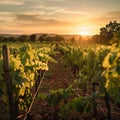 Vineyard valley, grape leaves, vine growing