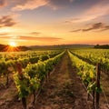 Vineyard valley, grape leaves, vine growing