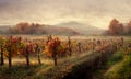 Vineyard vally in autumn landscape, digital illustration