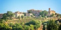 Vineyard and village of Montalcino, Tuscany Italy Royalty Free Stock Photo