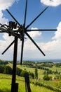 vineyard with windmill called klapotetz in south of Styria, Austria Royalty Free Stock Photo