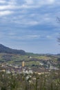 Vineyards with Arbois town, Department Jura, Franche-Comte, France Royalty Free Stock Photo