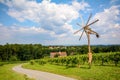 Vineyards and Klapotetz pinwheel at the South Styrian Wine Road in autumn, Austria