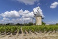 Vineyards with Lamarque windmill, Haut-Medoc, Bordeaux, Aquitaine, France Royalty Free Stock Photo