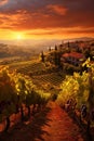 Vineyards with peas in the village at dawn. Generative AI,