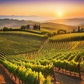 Vineyards at sunset in autumn Ripe grapes in