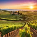 Vineyards at sunset in autumn Ripe grapes in