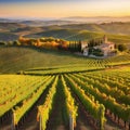 Vineyards at sunset in autumn Ripe grapes in