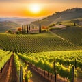 Vineyards at sunset in autumn Ripe grapes in