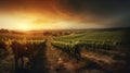 Vineyards sunset panorama. Generative AI