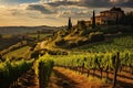 Vineyards in Tuscany at sunset, Italy, Europe, AI Generated