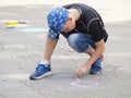 Vinnitsa, Ukraine. 08/24/2019. Children draw on the pavement with chalk