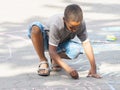 Vinnitsa, Ukraine. 08/24/2019. Children draw on the pavement with chalk