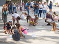 Vinnitsa, Ukraine. 08/24/2019. Children draw on the pavement with chalk