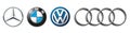 Vinnitsa, UKRAINE - DECEMBER 14, 2020: logos popular German brands of cars: Mercedes, audi, BMW and Volkswagen