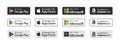 VINNITSA, UKRAINE - FEBRUARY 20, 2023: Set of Google Play Store, Apple App Store, Amazon and Microsoft Store badges. Popular
