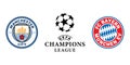 Vinnitsa, Ukraine - March 20, 2023: Football soccer Manchester City vs Bayern Munchen club icons.League of champions.