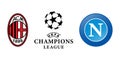 Vinnitsa, Ukraine - March 20, 2023: Football soccer Milan vs Napoli club icons.League of champions.