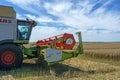 Process of harvesting by harvesters. plants in reapers. truck unloading