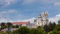 Vinnytsia city center, state archive building and Holy Transfiguration Cathedral of Orthodox Church of Ukraine Royalty Free Stock Photo