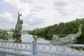 Statue of couple of cats on the Kyiv bridge railing in Vinnytsia, Ukraine