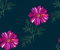 Seamless pattern with Cosmos bipinnatus. Hand drawing decorative background. Vector pattern. Print for textile, cloth, wallpaper,