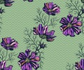 Seamless pattern with Cosmos bipinnatus. Hand drawing decorative background. Vector pattern. Print for textile, cloth, wallpaper,