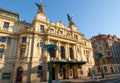 Vinohrady Theatre in morning light on a sunny day, Prague, Czech republic