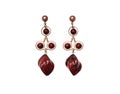 Vinous evening drop earrings, maroon jewellery are on white background