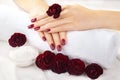 Vinous manicure with rose flowers. spa